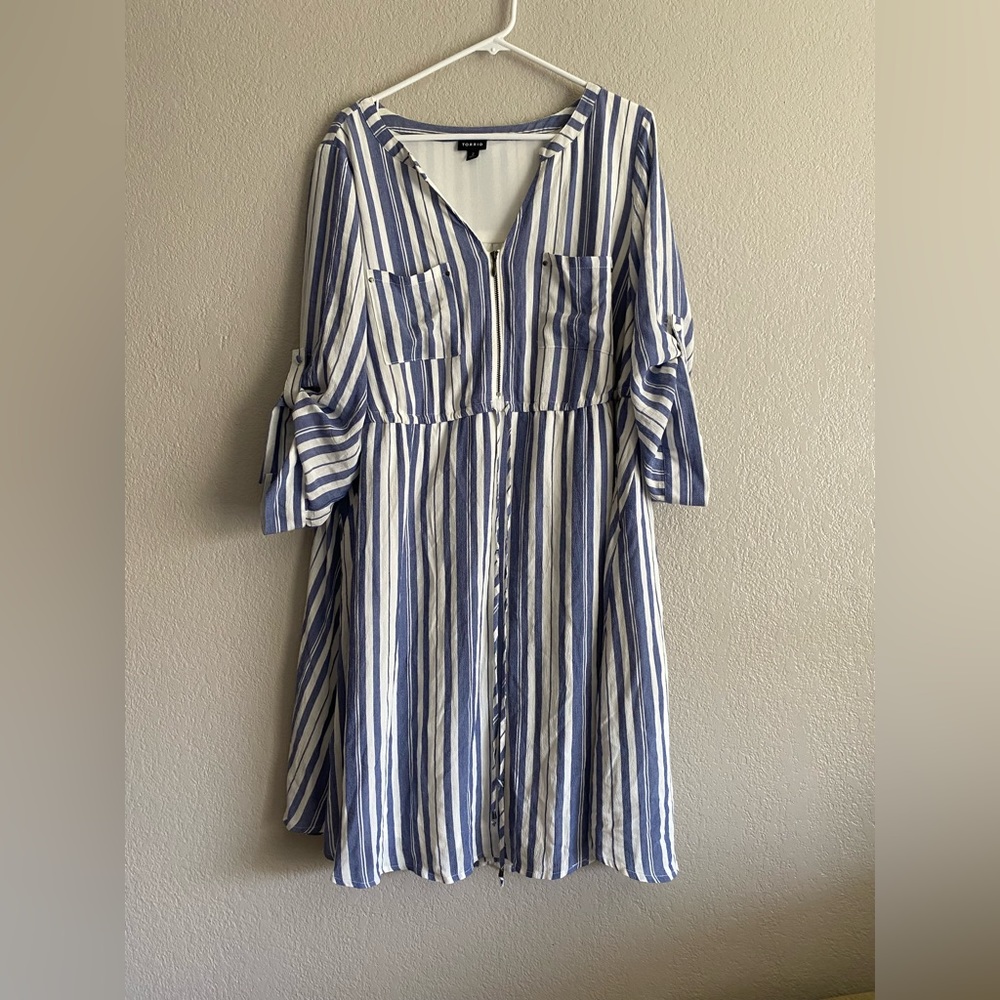 Torrid blue and white stripe shirt dress
